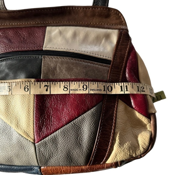 VINTAGE PATCHWORK COLORBLOCK LEATHER SHOULDER HOBO STRAP PURSE - Picture 10 of 14